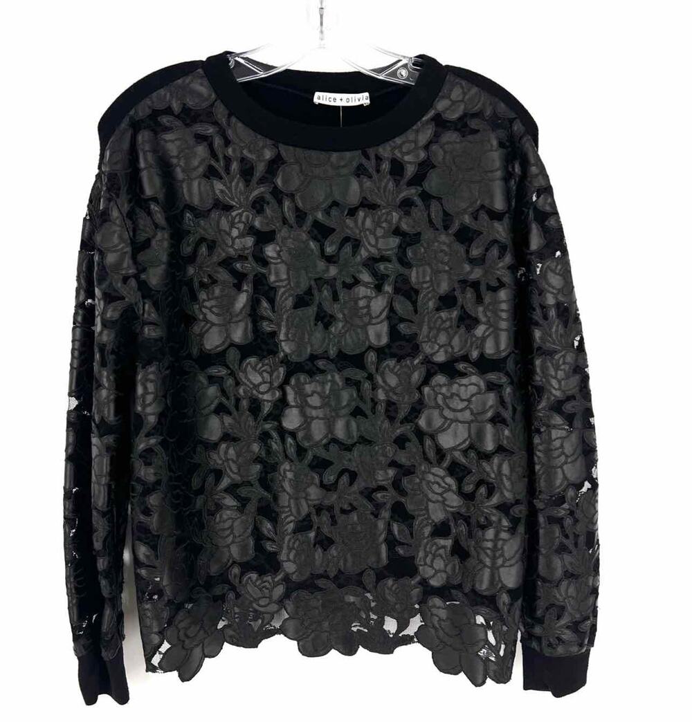 Alice + Olivia Size M ? Black Floral Embroidered Designer Top-Long Sleeve